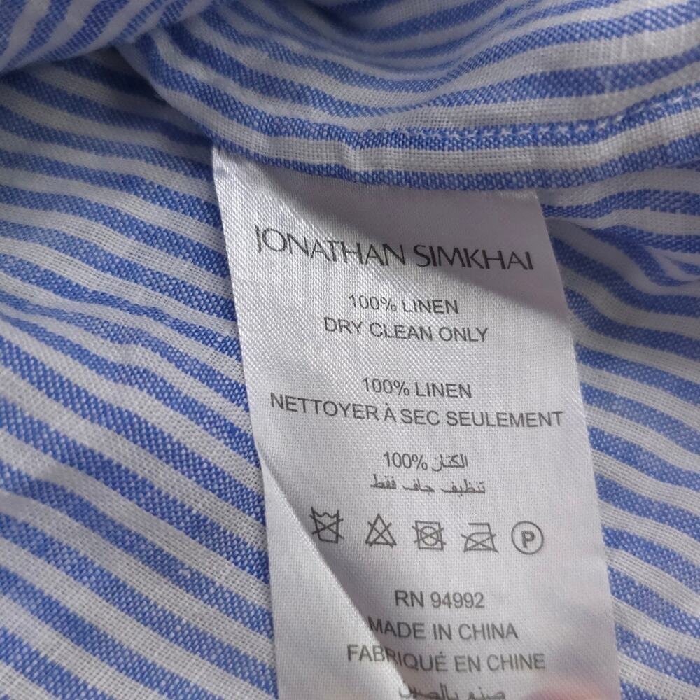 Jonathan Simkhai Puff Sleeve Linen Wrap Shirt Cove Stripe - Picture 8 of 9